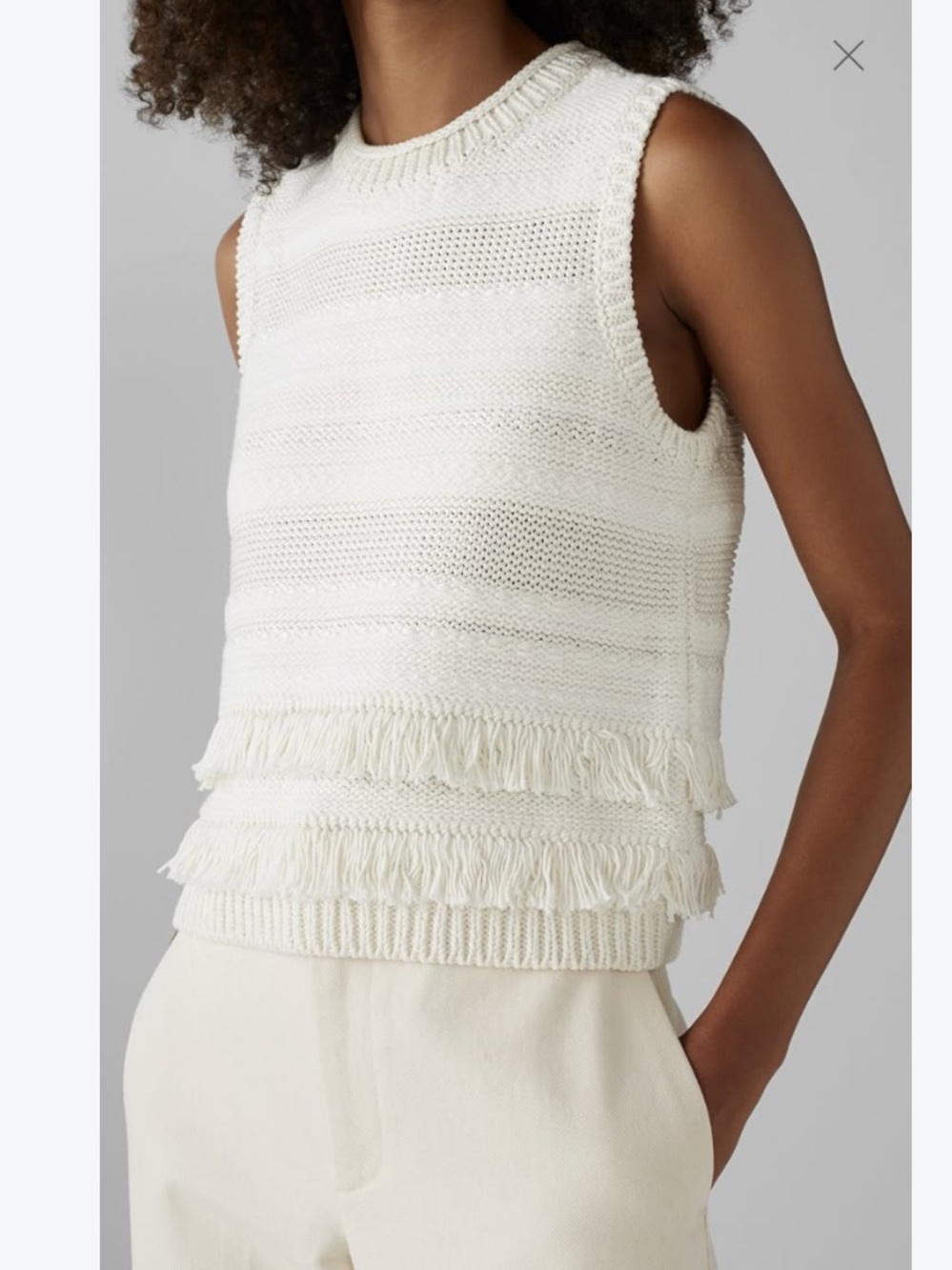 LAUREN RALPH LAUREN Linen Blend Fringe-Trim Sleeveless Sweater White Sz SP